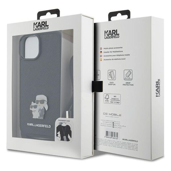 Karl Lagerfeld case for iPhone 15 Plus 6,7&quot; KLHCP15MSAKCPSK black HC Saffiano KC Metal Pin Crossbody 3666339165765