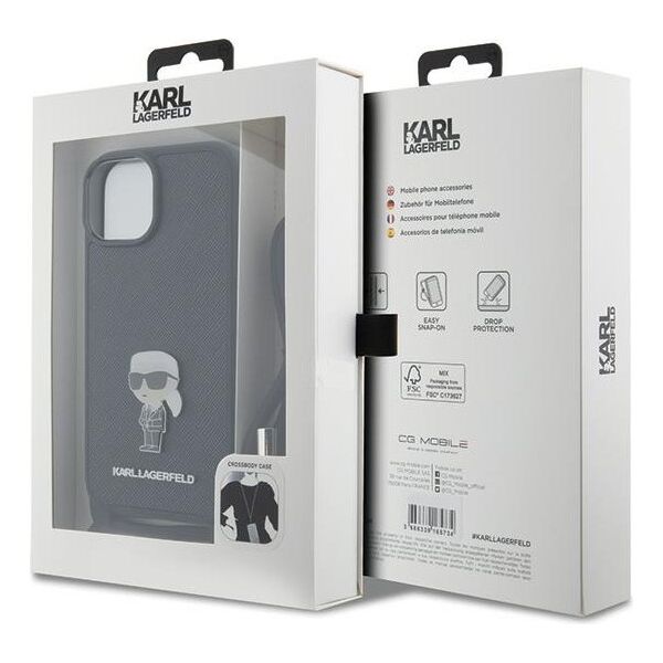 Karl Lagerfeld case for iPhone 15 6,1&quot; KLHCP15SSASKNPSK black HC Saffiano Ikonik Metal Pin Monogram Crossbody 3666339165871