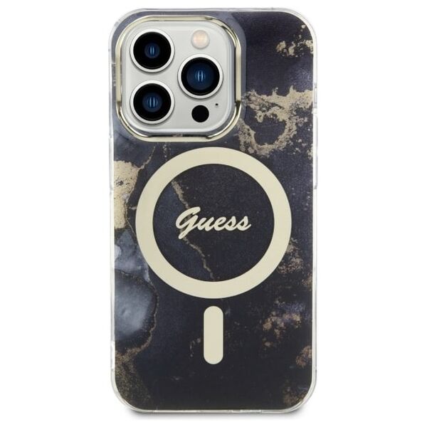 Guess case for iPhone 14 Pro Max 6,7&quot; GUHMP14XHTMRSK black hard case Golden Marble MagSafe 3666339115784
