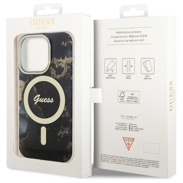Guess case for iPhone 14 Pro Max 6,7&quot; GUHMP14XHTMRSK black hard case Golden Marble MagSafe 3666339115784