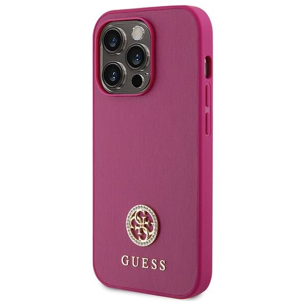 Guess case for iPhone 15 Pro 6,1&quot; GUHCP15LPS4DGPP pink HC PU 4G Metal Logo Strass 3666339150884
