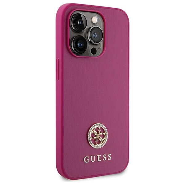 Guess case for iPhone 15 Pro 6,1&quot; GUHCP15LPS4DGPP pink HC PU 4G Metal Logo Strass 3666339150884