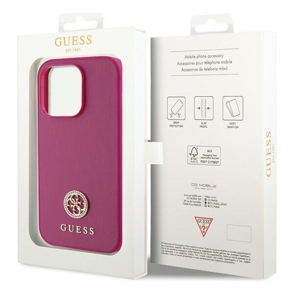 Guess case for iPhone 15 Pro 6,1&quot; GUHCP15LPS4DGPP pink HC PU 4G Metal Logo Strass 3666339150884
