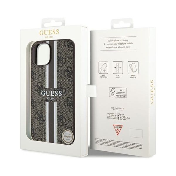 Guess case for  iPhone 15 6,1&quot; GUHMP15SP4RPSW HC MAGSAFE 4G PRINTED STRIPES BROWN 3666339203443