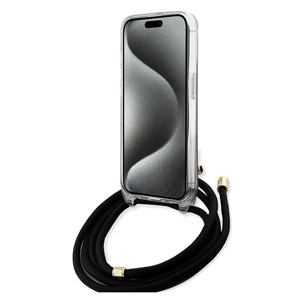 Guess case for  iPhone 15 Pro Max 6,7&quot; GUHCP15SHC4SEK HC CROSSBODY CORD 4G PRINT BLACK 3666339147952