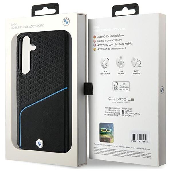 BMW case for Samsung Galaxy S24 black Signature Leather Textured & Line MagSafe 3666339241636