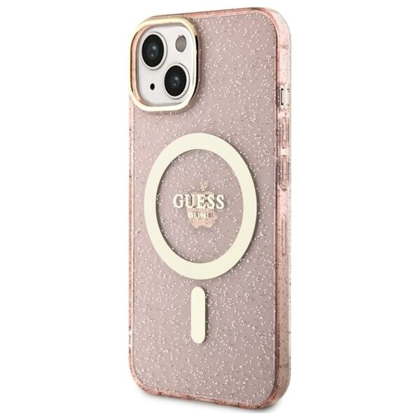 Guess case for iPhone 14 Plus 6,7&quot; GUHMP14MHCMCGP pink hardcase Magsafe IML Glitter Gold 3666339125875