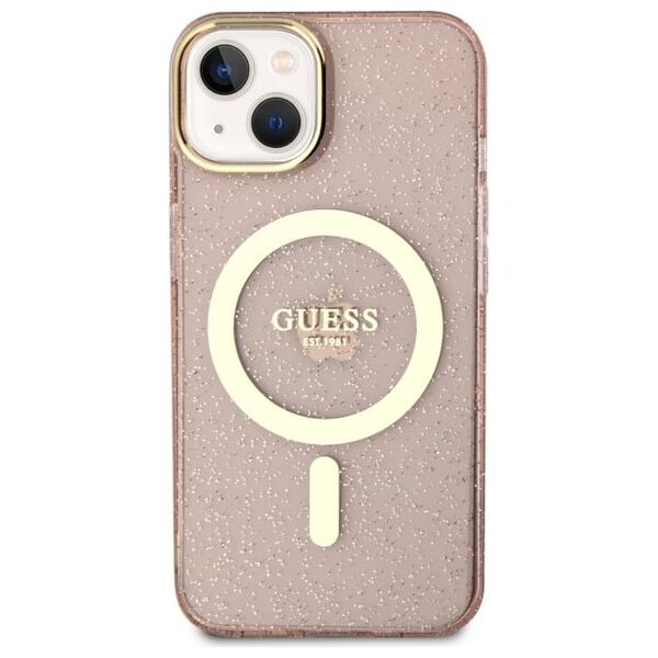 Guess case for iPhone 14 Plus 6,7&quot; GUHMP14MHCMCGP pink hardcase Magsafe IML Glitter Gold 3666339125875