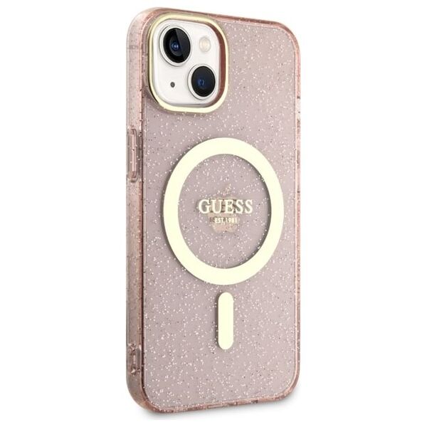 Guess case for iPhone 14 Plus 6,7&quot; GUHMP14MHCMCGP pink hardcase Magsafe IML Glitter Gold 3666339125875