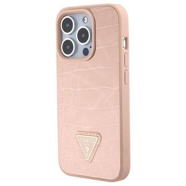 Original Case APPLE IPHONE 15 PRO MAX Guess Hardcase Croco Triangle Metal Logo (GUHCP15XPCRTHCP) pink 3666339152291