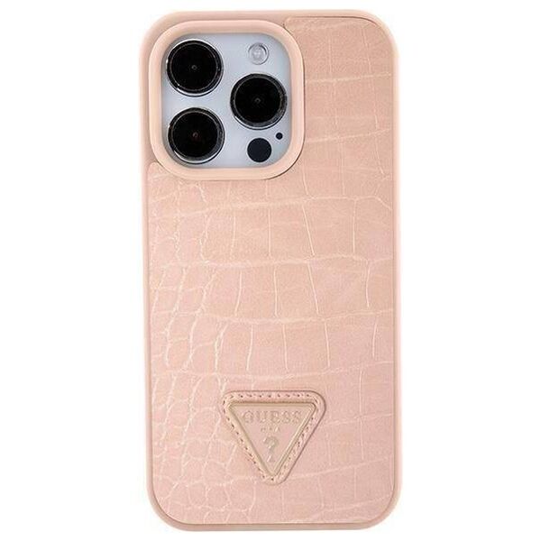 Original Case APPLE IPHONE 15 PRO MAX Guess Hardcase Croco Triangle Metal Logo (GUHCP15XPCRTHCP) pink 3666339152291
