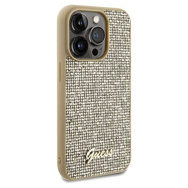 Original Case IPHONE 14 PRO Guess Hardcase Disco Metal Script (GUHCP14LPMSDGSD) gold 3666339173555