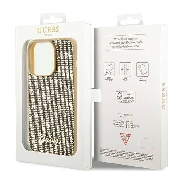 Original Case IPHONE 14 PRO Guess Hardcase Disco Metal Script (GUHCP14LPMSDGSD) gold 3666339173555