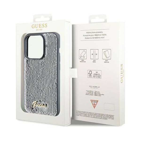 Original Case IPHONE 14 PRO MAX Guess Hardcase Sequin Script Metal (GUHCP14XPSFDGSS) silver 3666339173142