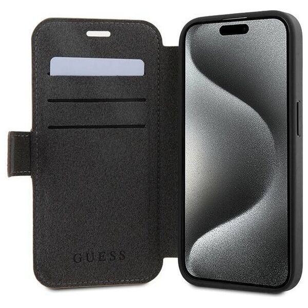 Original Case APPLE IPHONE 15 PRO Guess Book 4G Metal Gold Logo (GUBKP15L4GMGBR) brown 3666339194444