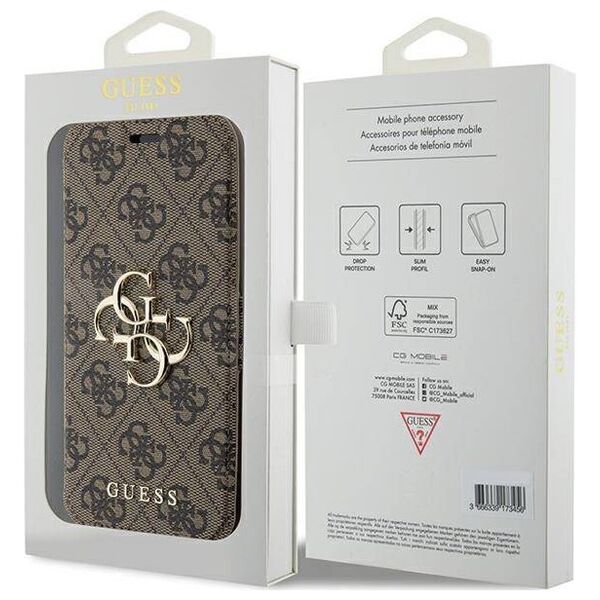 Original Case APPLE IPHONE 15 PRO Guess Book 4G Metal Gold Logo (GUBKP15L4GMGBR) brown 3666339194444