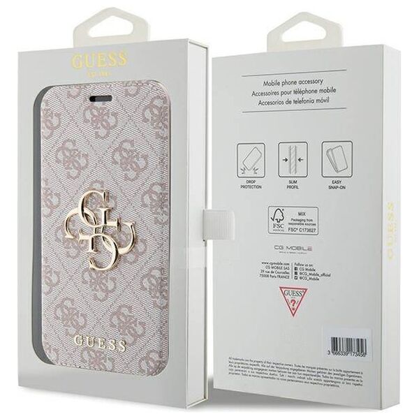 Original Case APPLE IPHONE 15 PRO Guess Book 4G Metal Gold Logo (GUBKP15L4GMGPI) pink 3666339194529