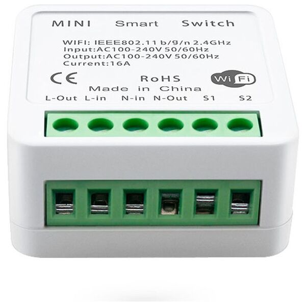 Smart switch No brand PST-AP-SMT, 1 Channel, 220V, 16A, Wi-Fi, Tuya Smart, White - 91021 έως 12 άτοκες Δόσεις