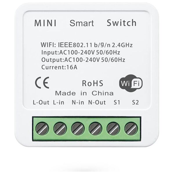 Smart switch No brand PST-AP-SMT, 1 Channel, 220V, 16A, Wi-Fi, Tuya Smart, White - 91021 έως 12 άτοκες Δόσεις