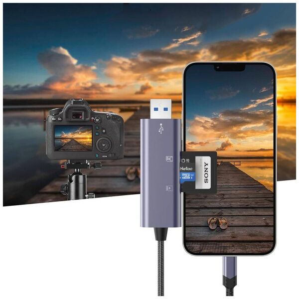Card Reader SD + Micro SD Lightning + USB Tech-Protect UltraBoost grey 5906302307845