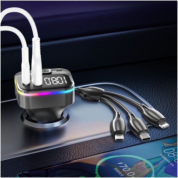 Μεταδότης FM Earldom ЕТ-M95, Bluetooth, USB, Type-C, 3.1A, With 3in1 cable, Μαυρο - 17769 έως 12 άτοκες Δόσεις