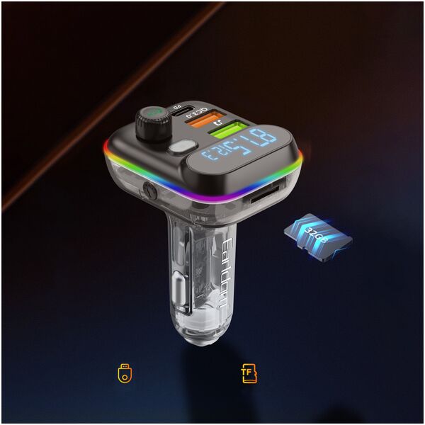 Μεταδότης FM Earldom ET-M80, Bluetooth, Micro SD, USB, Type-C, PD, QC, Μαυρο - 17774 έως 12 άτοκες Δόσεις