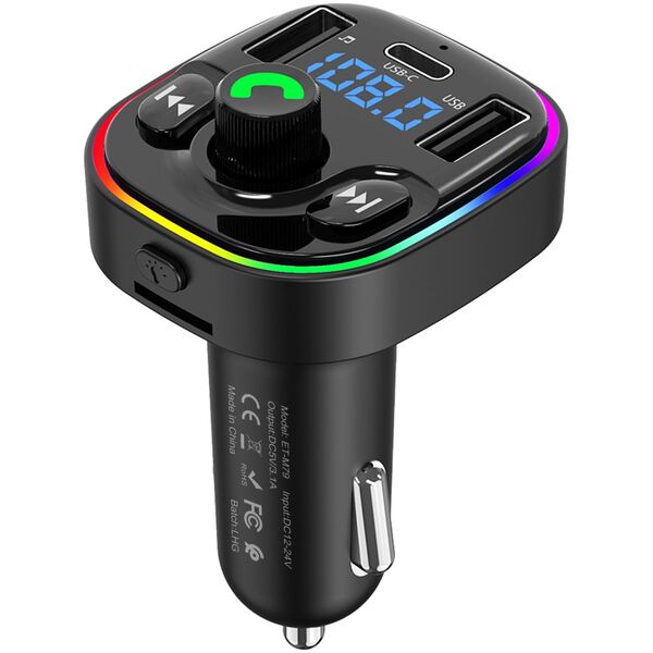 Μεταδότης FM Earldom ET-M79, Bluetooth, Micro SD, USB, Type-C, QC, Μαυρο - 17775 έως 12 άτοκες Δόσεις
