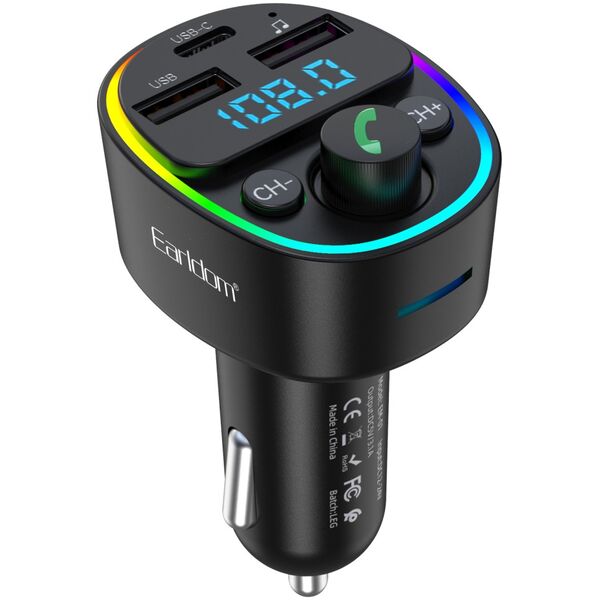 Μεταδότης FM Earldom ET-M78, Bluetooth, Micro SD, USB, Type-C, QC, Μαυρο - 17776 έως 12 άτοκες Δόσεις