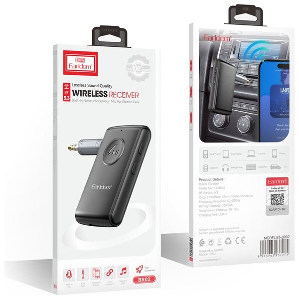 Δέκτης Bluetooth Earldom ET-BR02, 3.5mm, Μαυρο - 40347 έως 12 άτοκες Δόσεις