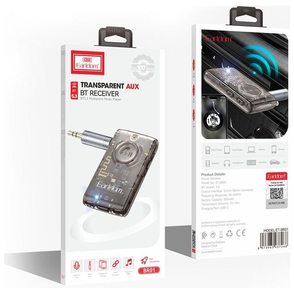 Δέκτης Bluetooth Earldom ET-BR01, 3.5mm, Μαυρο - 40348 έως 12 άτοκες Δόσεις