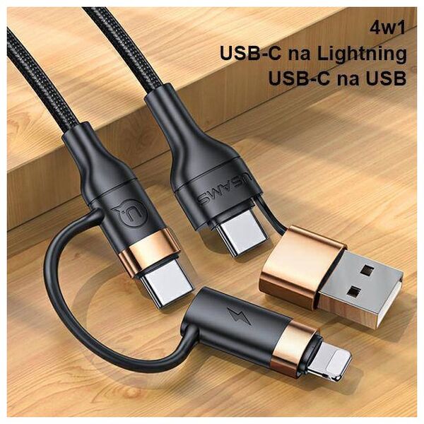 Cable 60W 1.2m PD Fast Charge USB + USB-C - USB-C + Lightning Usams U62 SJ483USB01 (US-SJ483) black 6958444928937