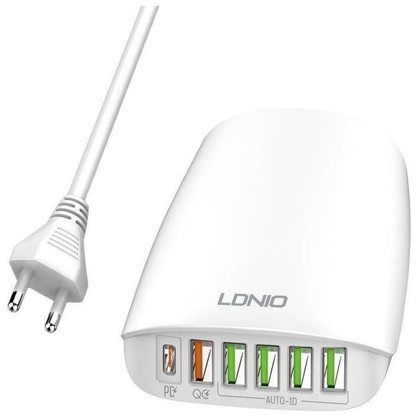 LDNIO A6573C EU 5USB, USB-C 65W Wall charger + Power cord 6933138600290