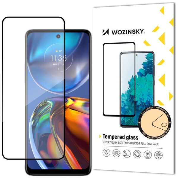 Wozinsky Super Durable Full Glue Tempered Glass Full Screen With Frame Case Friendly Motorola Moto E32 Black