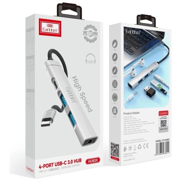 Hub Earldom HUB20, Type-C, 4 Ports, Gray - 12063 έως 12 άτοκες Δόσεις
