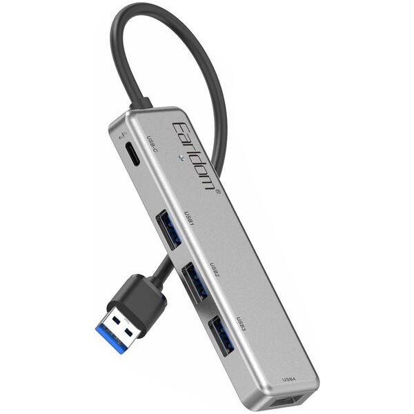 USB hub Earldom ET-HUB12, USB 2.0, 5 Ports, Gray - 12069 έως 12 άτοκες Δόσεις