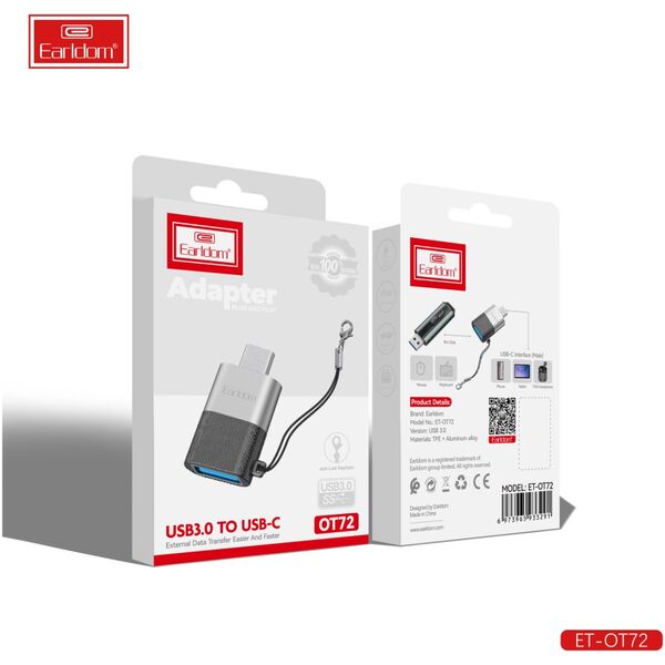 Adapter Earldom ET-OT72, USB (F) to Type-C, OTG, Black - 40366 έως 12 άτοκες Δόσεις