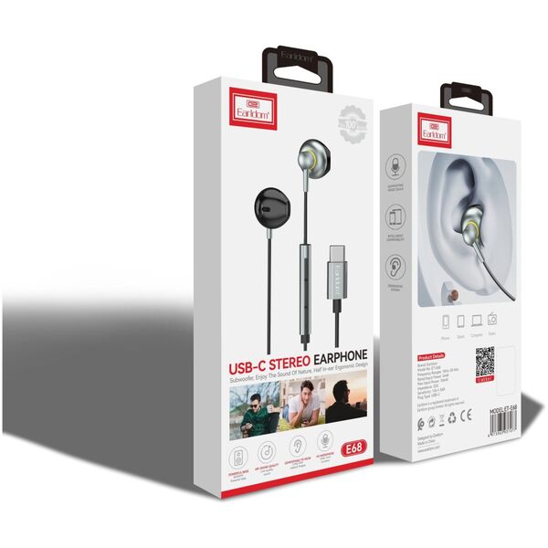 Earphones Earldom ET-E68, Type-C, Microphone, Gray - 20752 έως 12 άτοκες Δόσεις