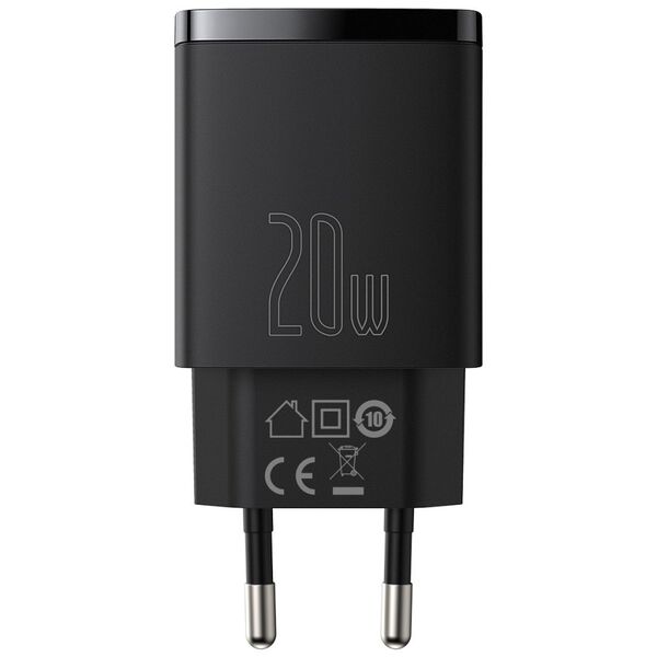 Baseus wall charger Compact PD 20W 1x USB-C 1x USB black 6932172627157