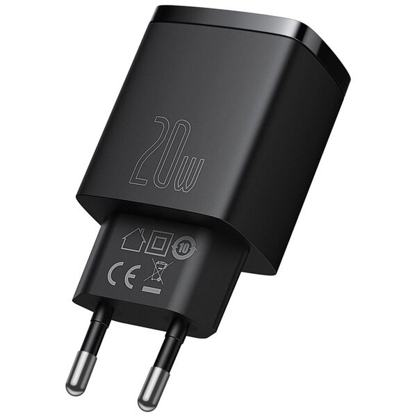 Baseus wall charger Compact PD 20W 1x USB-C 1x USB black 6932172627157