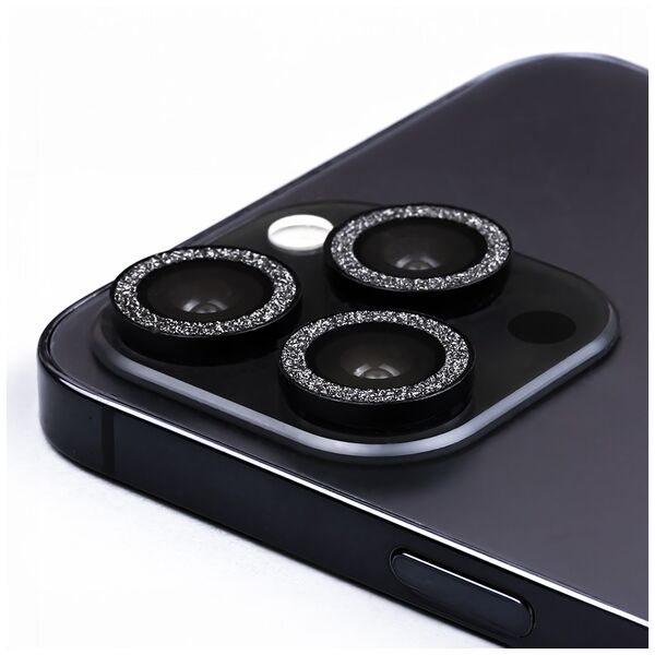 Set of lens glasses for iPhone 15 Pro 6,1&quot; black glitter (3 pcs) 5907457751439