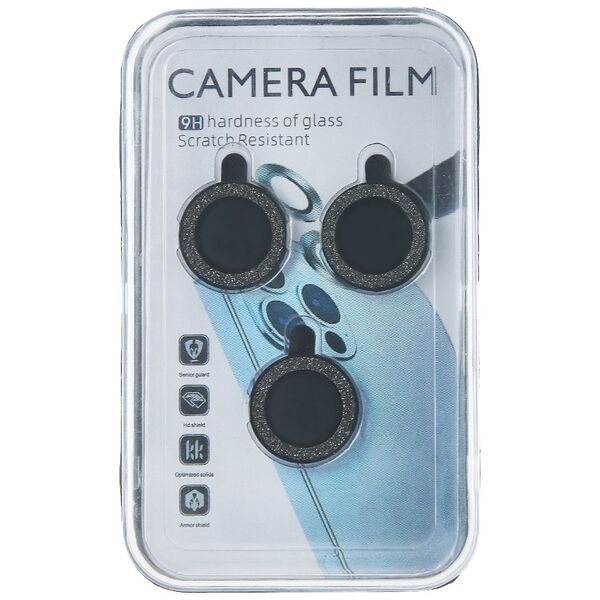 Set of lens glasses for iPhone 15 Pro 6,1&quot; black glitter (3 pcs) 5907457751439