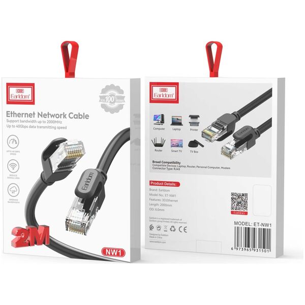 Cable Earldom ET-NW1 LAN - LAN, CAT6 UTP, 2m, Black - 18387 έως 12 άτοκες Δόσεις