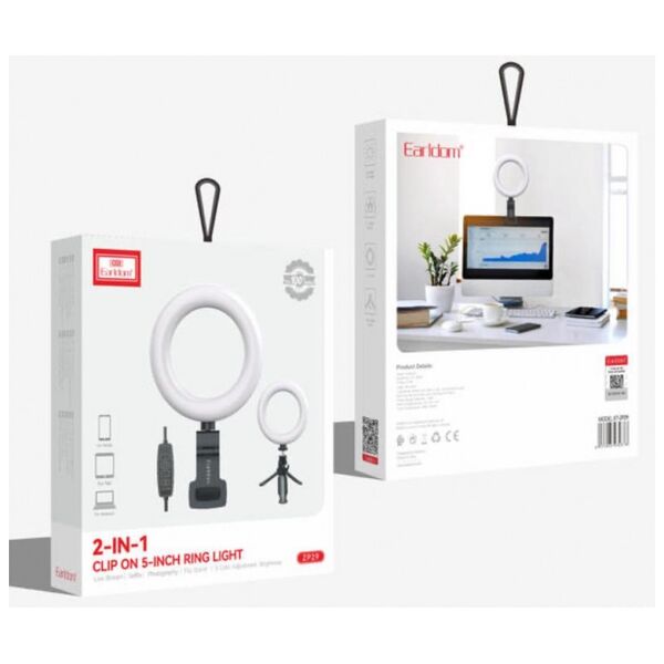 LED Ring light Earldom ET-ZP29, 12.5см, 4W, Black - 40369 έως 12 άτοκες Δόσεις