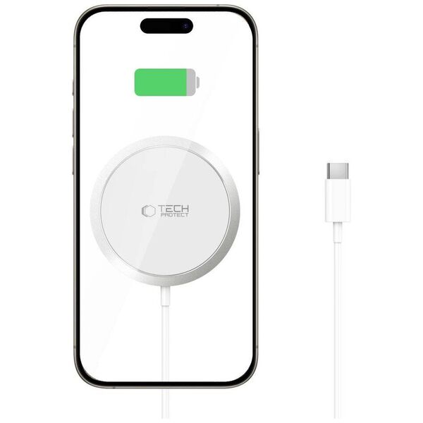 Wireless Charger 15W Magnetic MagSafe Tech-Protect QI15W-A34 white 5906302308828