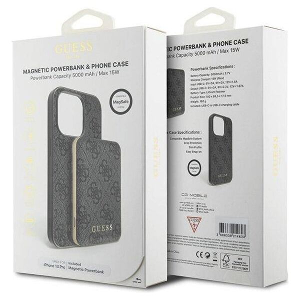 Original Case IPHONE 13 PRO Guess Hardcase + Powerbank MagSafe 4G Metal Logo 5000mAh (GUBPM5P13L4GEMGK) black 3666339214548