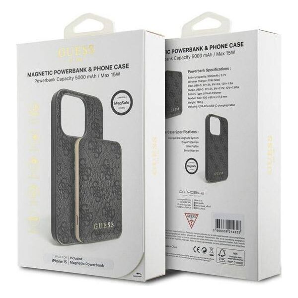 Original Case APPLE IPHONE 15 Guess Hardcase + Powerbank MagSafe 4G Metal Logo 5000mAh (GUBPM5P15S4GEMGK) black 3666339214609