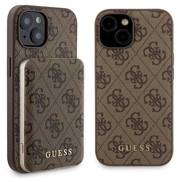 Original Case APPLE IPHONE 15 Guess Hardcase + Powerbank MagSafe 4G Metal Logo 5000mAh (GUBPM5P15S4GEMGW) brown 3666339214746