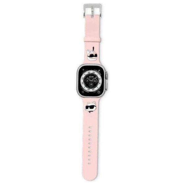 Strap for APPLE WATCH 1 / 2 / 3 / 4 / 5 / 6 / 7 / 8 / SE / ULTRA (42 / 44 / 45 / 49 MM) Karl Lagerfeld Strap 3D Rubber Karl&Choupette Heads (KLAWLSLKCNP) pink 3666339259273