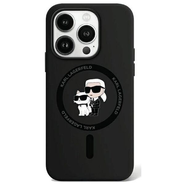 Original Case APPLE IPHONE 15 PRO MAX Karl Lagerfeld Hardcase Silicone Karl & Choupette Ring MagSafe (KLHMP15XSCMKCRHK) black 3666339254070