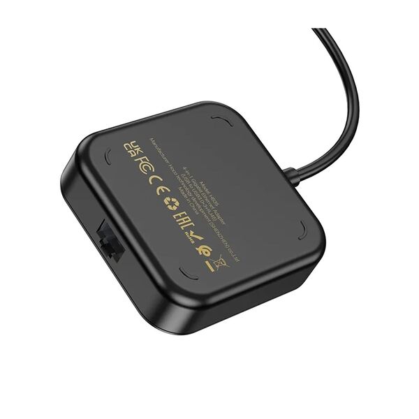 Hoco Adaptor USB la 3x USB3.0 + RJ45, 0.2m - Hoco Easy Link (HB35) - Black 6931474798985 έως 12 άτοκες Δόσεις